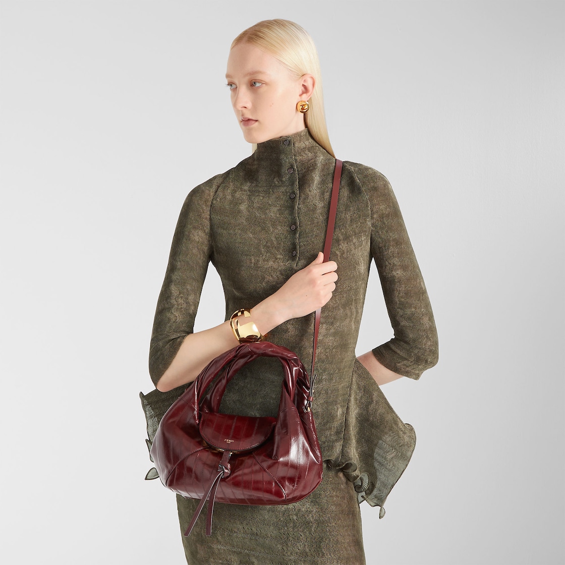 FENDI Fendi Spy Small Burgundy inlaid hagfish leather bag - Image 7